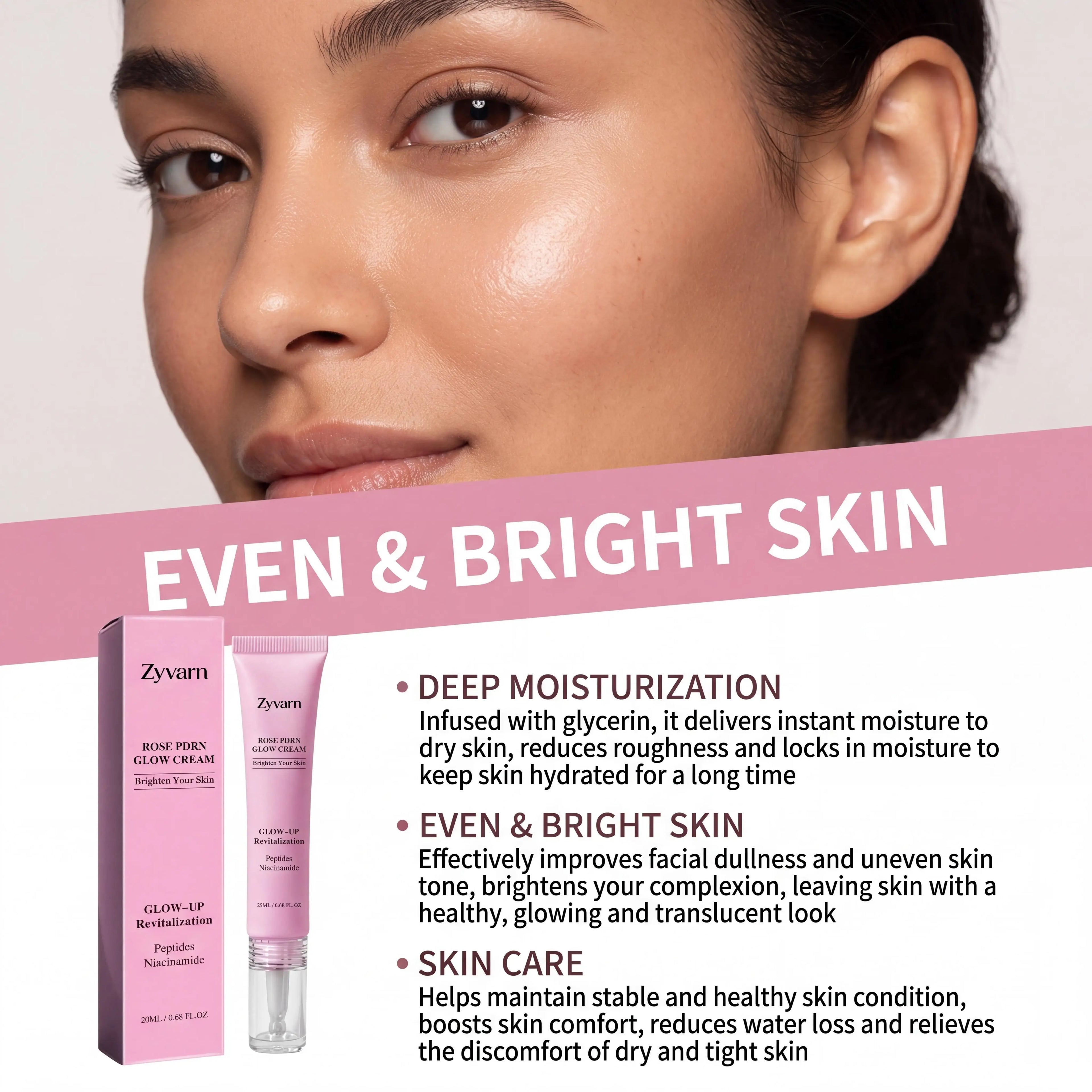 ZYVARN Rose PDRN Glow Boost Cream – Niacinamide & Peptides Facial Moisturizer Cream Zpaxo
