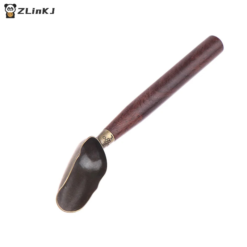 ▶1Pcs Wooden Handle Copper Tea Coffee Scoop Anti-Spill Tea Spoon Easy Clean Tableware Zpaxo