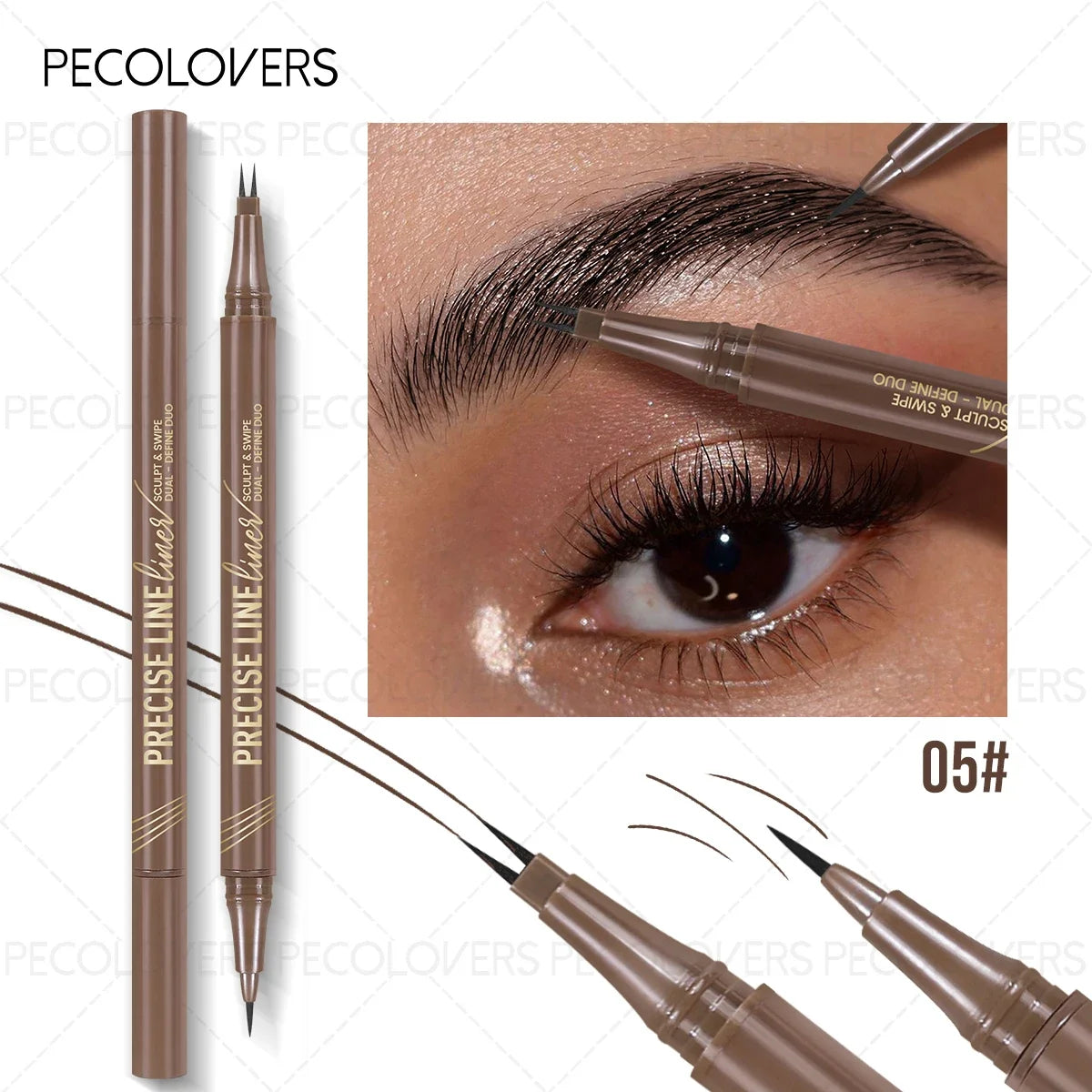 2 Forks Eyebrow Pencil Dual-Ended Artist Ultra-Fine Waterproof & Sweatproof, Natural 3D Wild Brow Look, Zpaxo 05