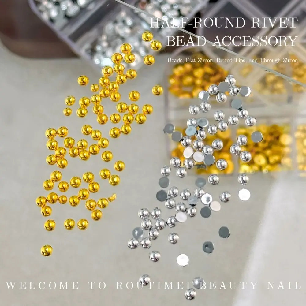 Gold Silver 3D Half Round Pearls Nail Charms Mixed-sizes Caviar Beads Zpaxo