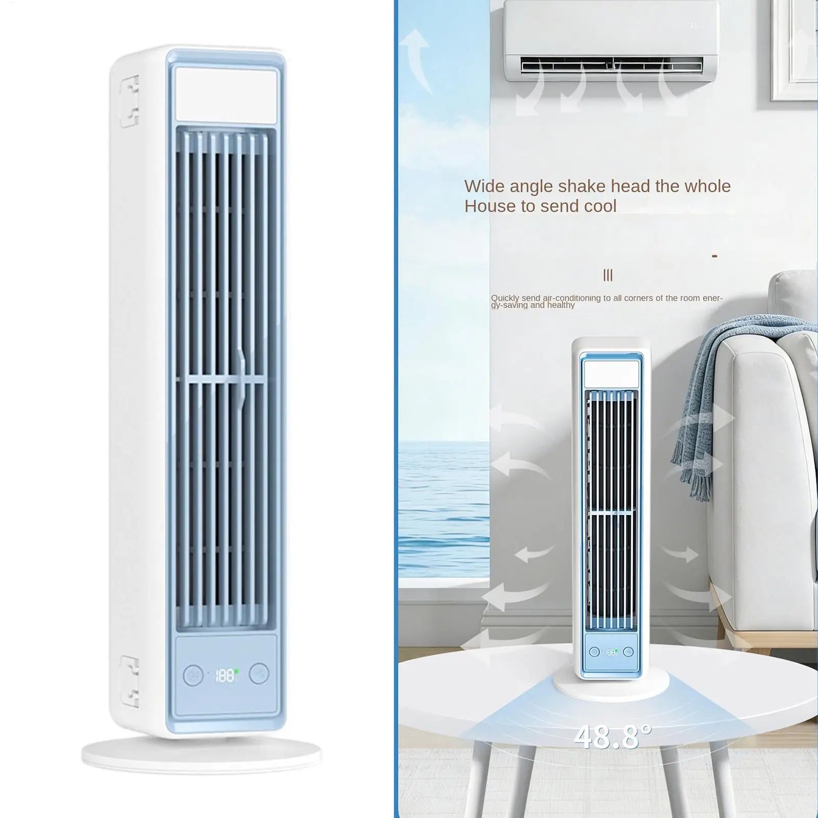LED Tower Fan Remote Control USB Charging Oscillating Bladeless Wall
