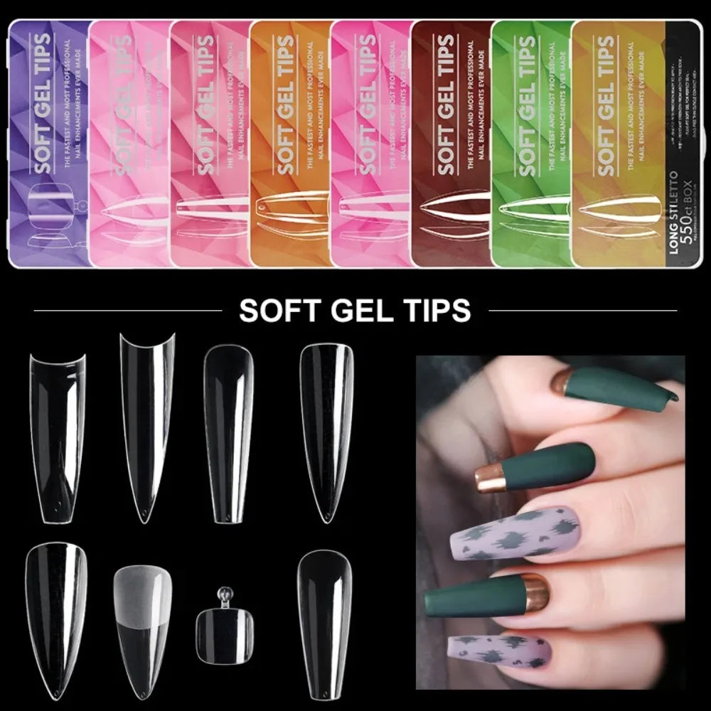 Oval Shape French Nail Dual Forms Almond Coffin Full Cover Tips Zpaxo