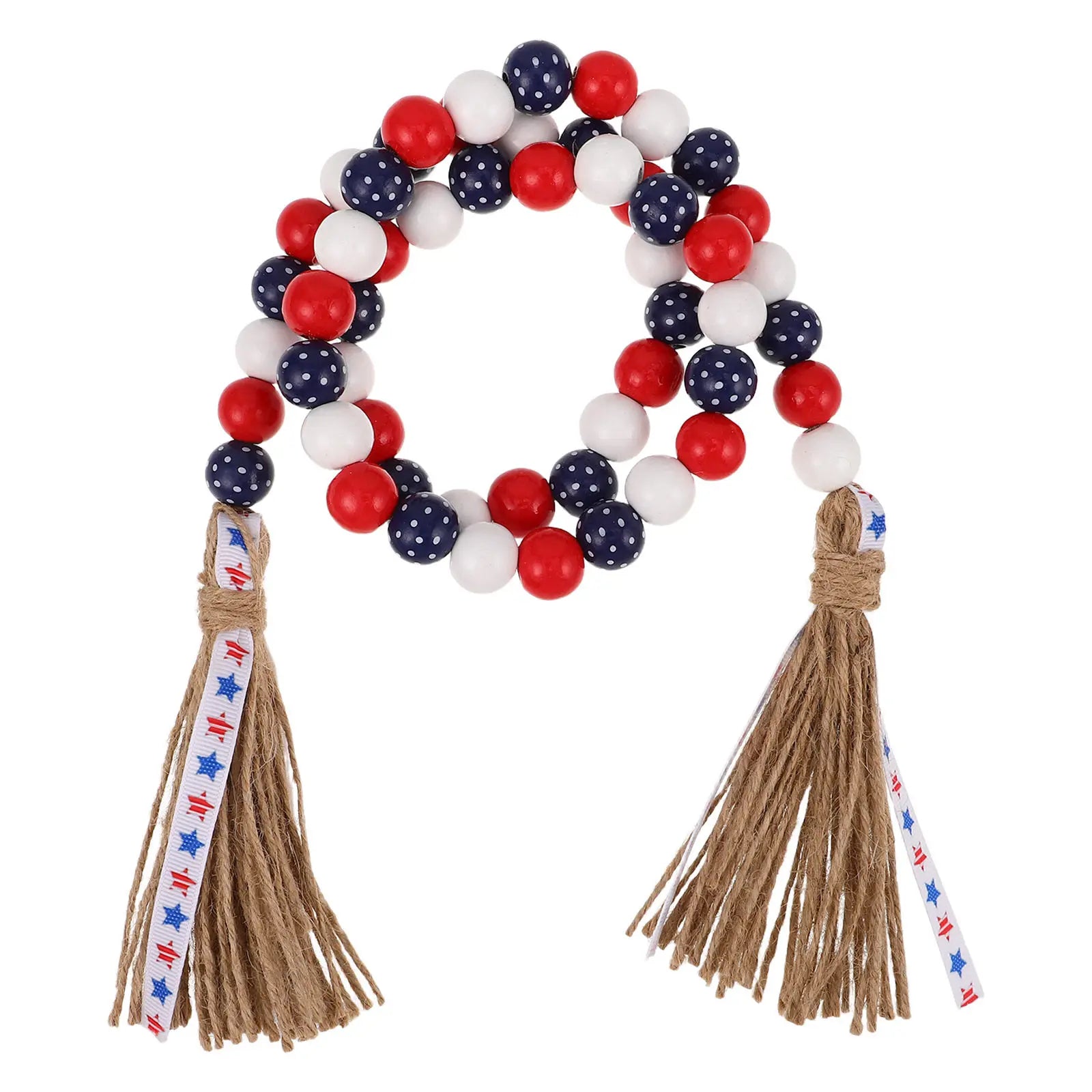 Independence Day Beaded Garland Wooden Beads Rustic Farmhouse Decor
