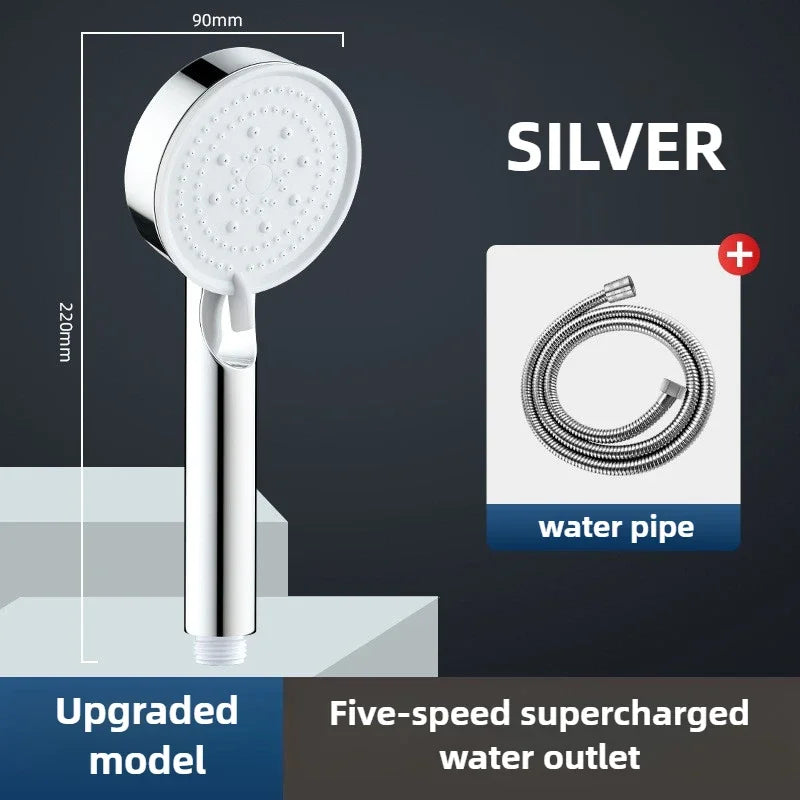 High Pressure Shower Head 3 Modes Adjustable Filter Shower Head Set New Bathroom Shower Head Accessories Sprayer Zpaxo silver head and pipe