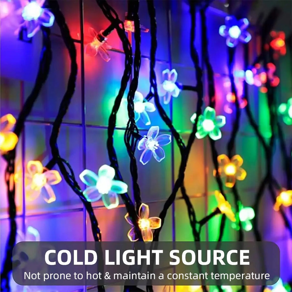 Solar Peach Flower String Light Outdoor Waterproof 60 LED Fairy Lamp Zpaxo