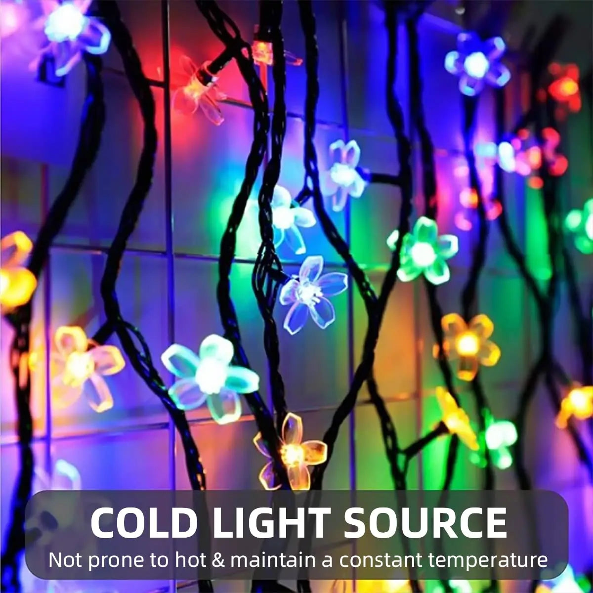 Solar Peach Flower String Light Outdoor Waterproof 60 LED Fairy Lamp Zpaxo