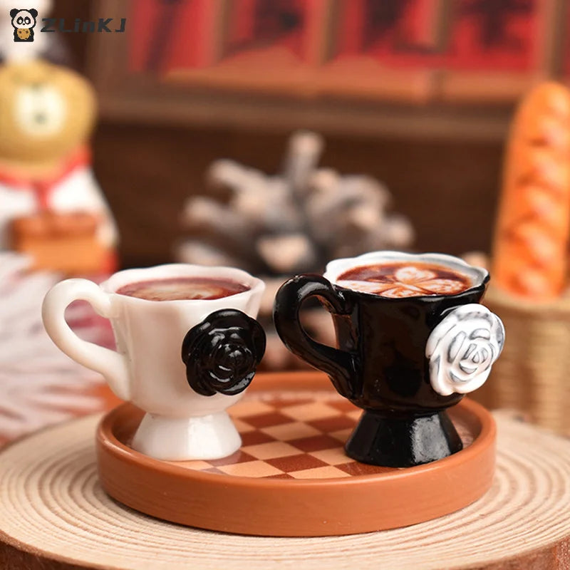 ▶3pcs/set Miniature Dollhouse Rose Coffee Cup Drinks Kitchen Food For Doll Accessories Girl Toy Zpaxo