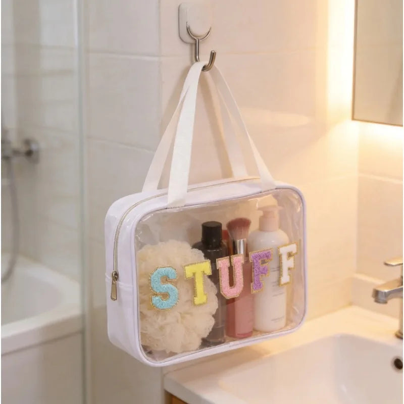Transparent PVC Cosmetic Bag Large Waterproof Makeup Pouch Handle