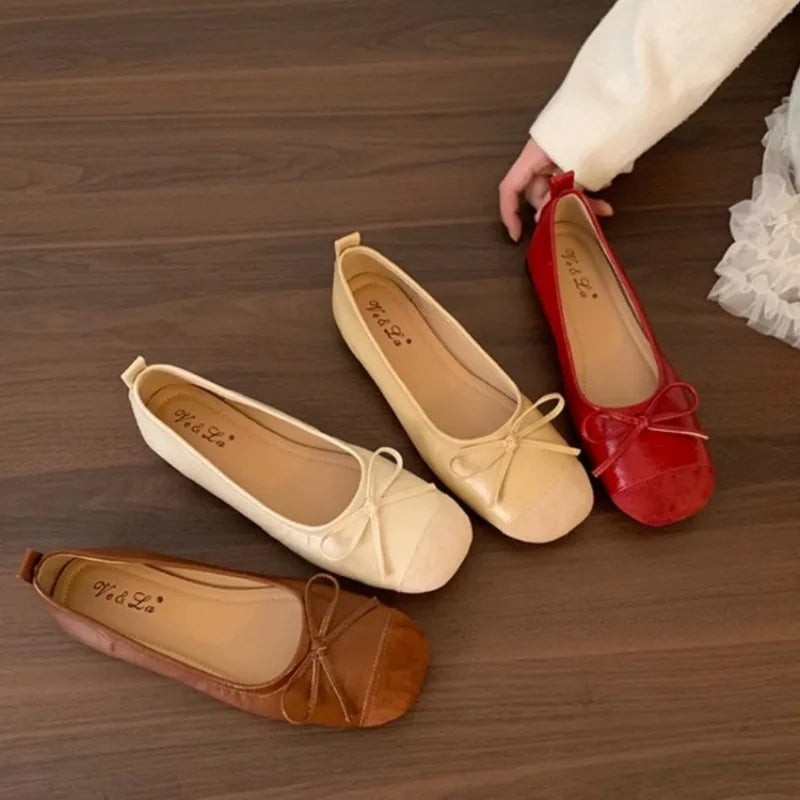 Bow Women Ballet Flats Shoes Casual Shallow Loafers Elegant Women's