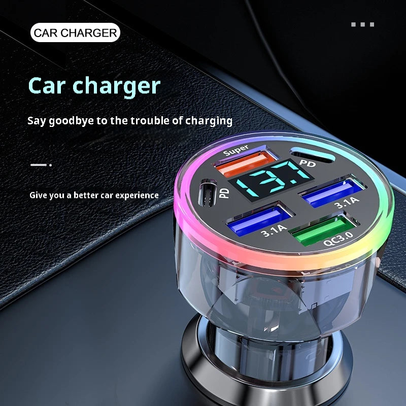 4-in-1 USB-C Car Charger 100W Dual PD QC 3.0 + Voltage Display Car Phone Charger Zpaxo
