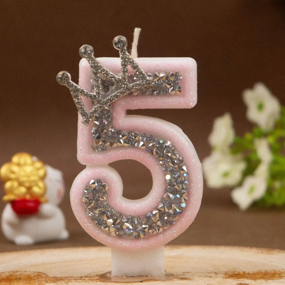 0-9 Pink Glitter Number Candle Silver Rhinestone Crown Kids Birthday Zpaxo Digit 5 B15257F