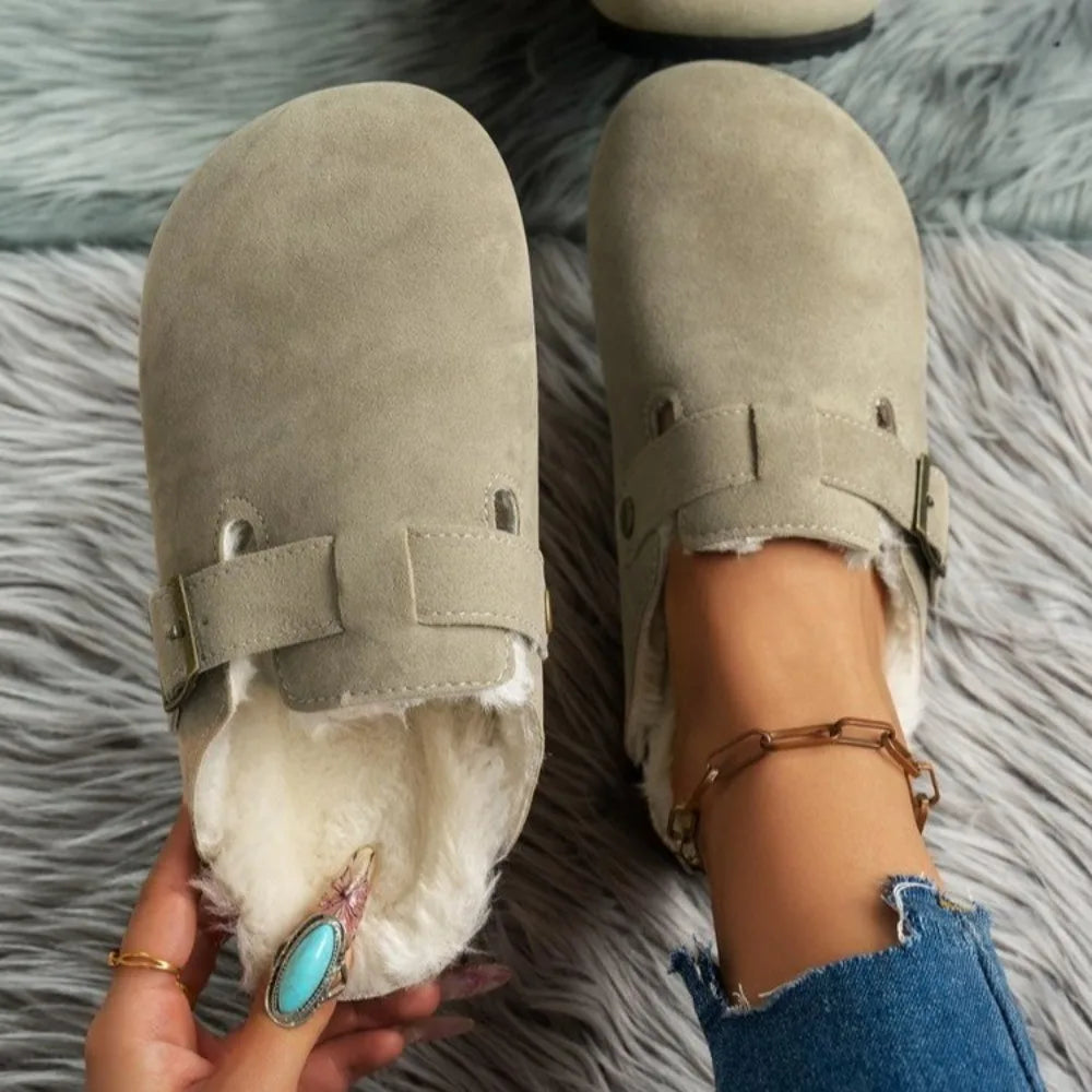 Fur Lined Clogs Women Men Winter Fuzzy Cork Slippers Mules Short