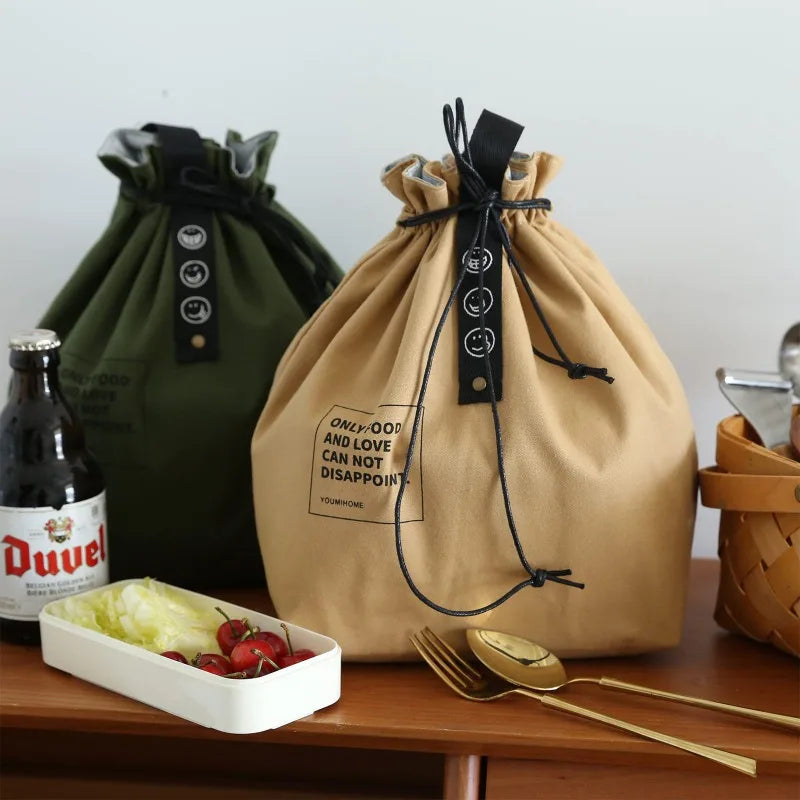 Double Layer Drawstring Portable Lunch Box Bag for Daily Travel Outdoor Food Storage Insulation and Freshness Preservation Bag Zpaxo