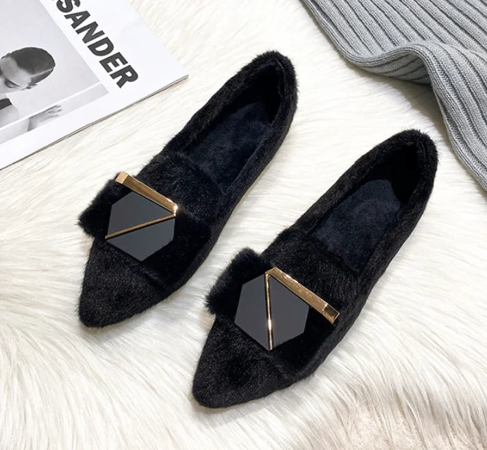 Hairy Flats Shoes for Women 2024 New Pointed Flat Bottom Mink Fur Winter Velvet Women's Shoes Ladies Shoes Plus Size 41 42 43 Zpaxo Black 42