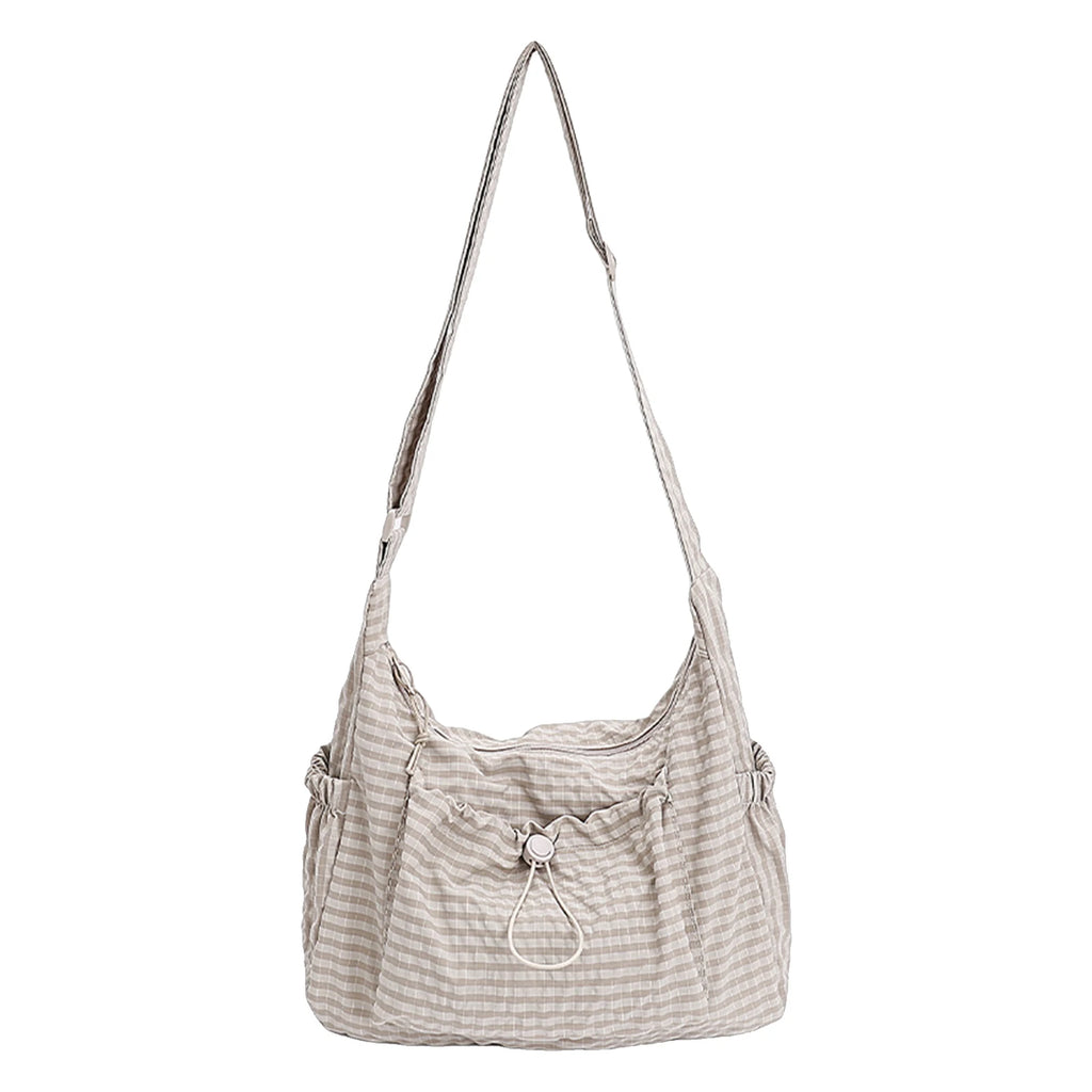 Women Pleated Cloud Shoulder Bag Nylon Stylish Plaid Tote Bag Large Capacity Trendy Satchel Bag Commute Handbag Zpaxo