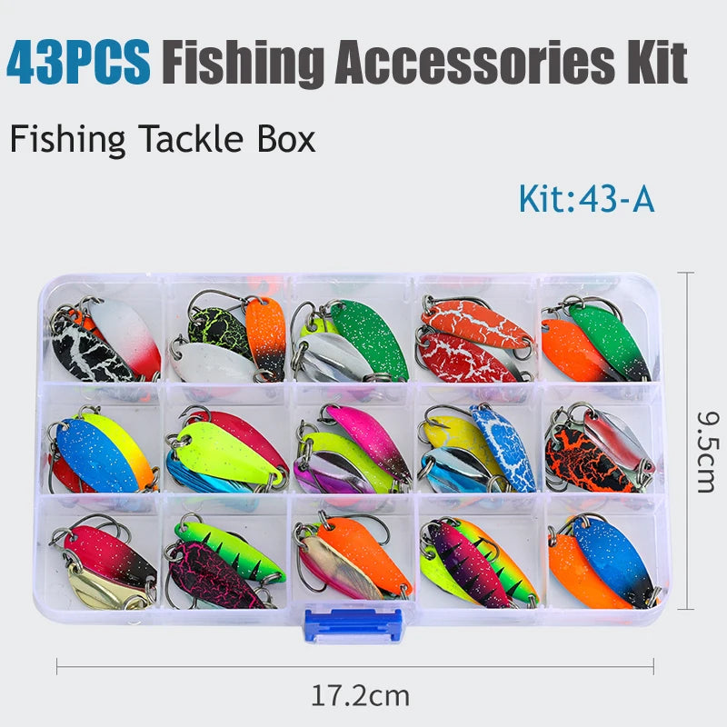 43-Piece Metal Spoon Trout Lure Set – Wobbler Jigging Tackle Fishing Spoon Lure Set Zpaxo LSKIT-43-A