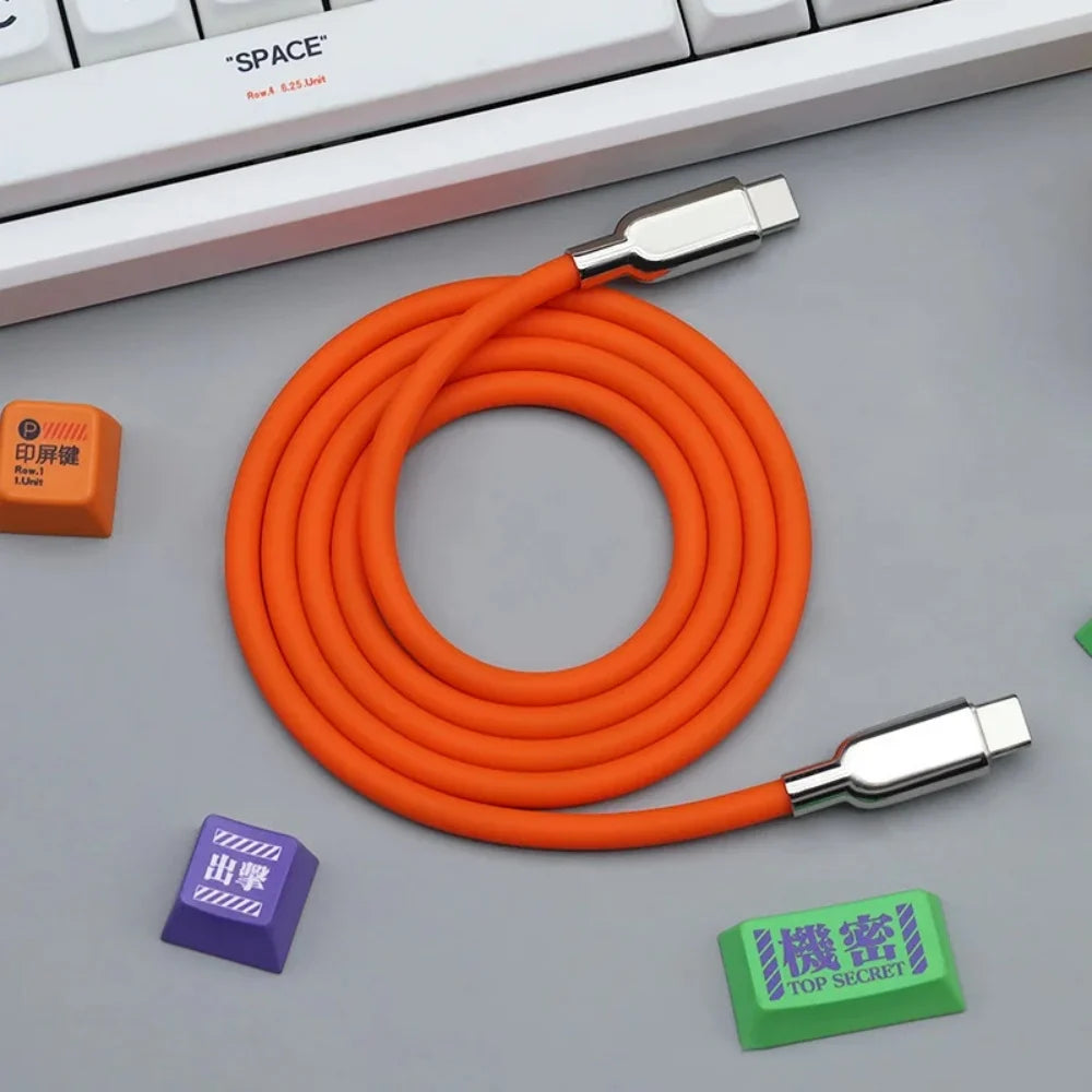 240W PD3.1 USB-C Fast Charging Cable – Liquid Silicone Cord USB-C Charging Cable Zpaxo Orange 0.5m