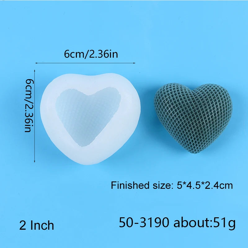 3D Heart Silicone Candle Mold for Valentine's Day Knitting Heart Flower Aromatherapy Soap Plaster Craft Gift Chocolate Cake Mold Zpaxo Woven 2 Inch