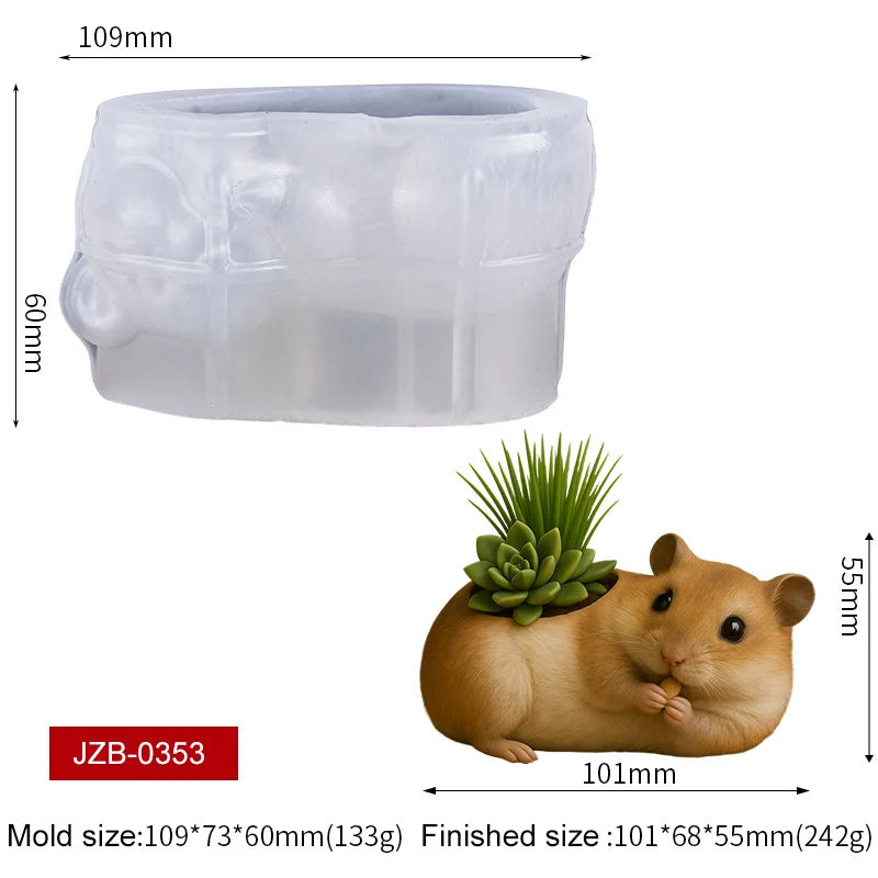 3D Animal Succulent Planter Pot Silicone Mold Squirrel Dog Cat Bear Owl Octopus Cement Flower Pot Candle Holder Pen Holder Mold Zpaxo Hamster