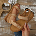 Round Open Toe Women's Summer Vintage Hollow Out Breathable Sandals Zpaxo Khaki 40