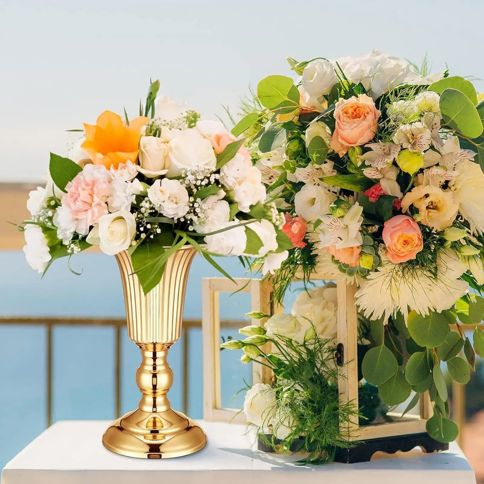 Trumpet Vase Metal Elegant Tall Decoration Gold Centerpiece Birthday
