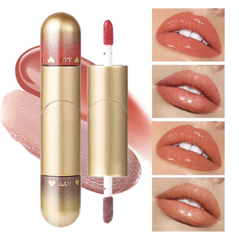 Double-head Lip Gloss Lipstick Hydrating Moisturizing Foldable