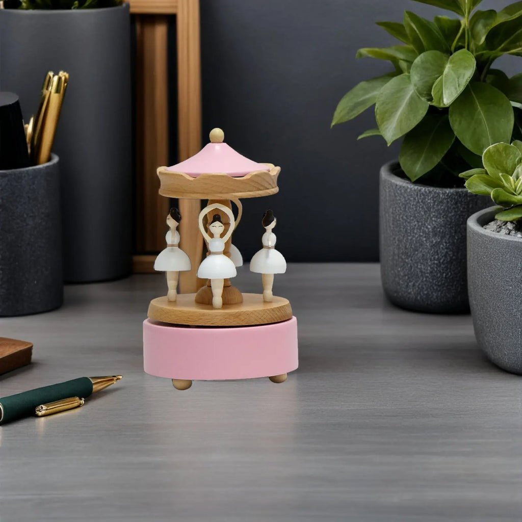 Timeless Wooden Rotating Ballet Music Box Natural Wood Grain