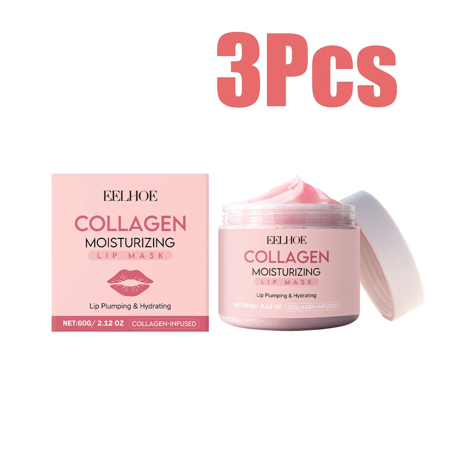 Collagen Lip Mask Overnight Repair Moisturizing Nourishing Treatment for Dry Flaky Lips Women's Lip Care Essential Fade Lip Line Zpaxo 3 x 60g Boxed