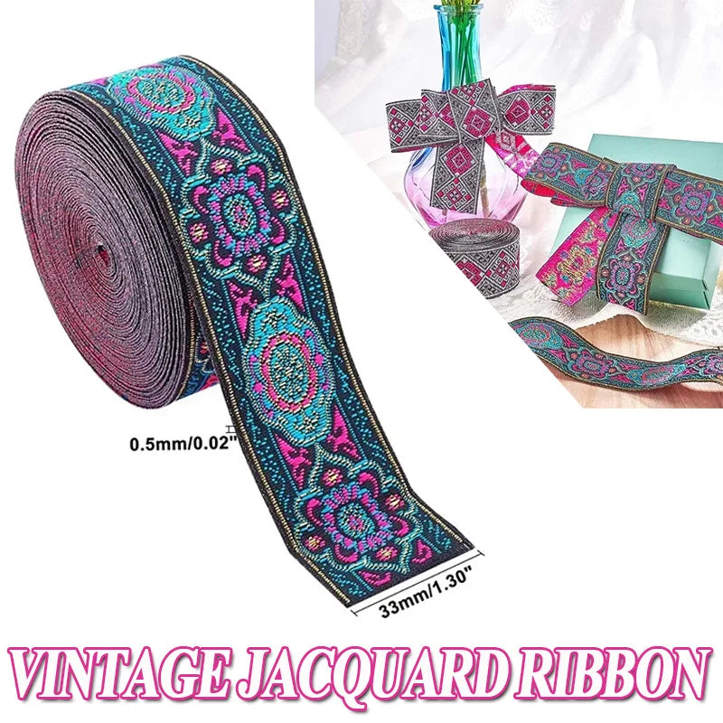 7 Yard Vintage Jacquard Ribbon Multipurpose High Quality Emobridered Woven Ribbon Floral Fabric Trim Fringe Boho Persian Ribbon Zpaxo