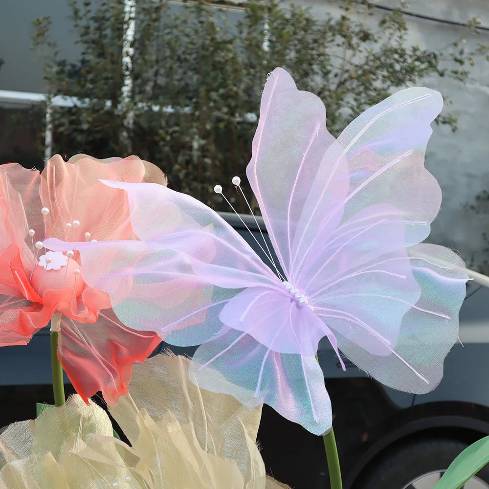 Giant Artificial Silk Peony Realistic Flowers Simulated Butterfly