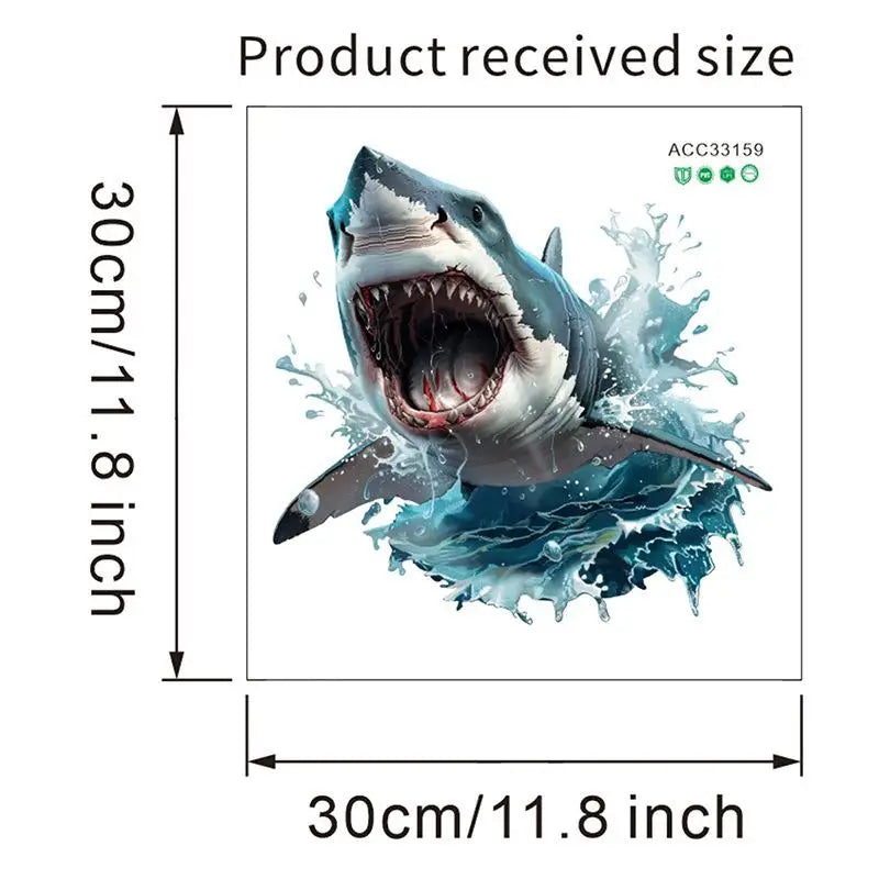 30*30cm PVC Sticker 3D Shark Wall Decal Waterproof Self-Adhesive Sticker For Bathroom & Bedroom Decor Zpaxo Blue