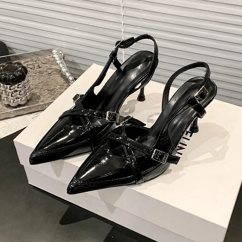 Street Sexy Buckle Strap Women Pumps Elegant Pointed Toe Thin Heels