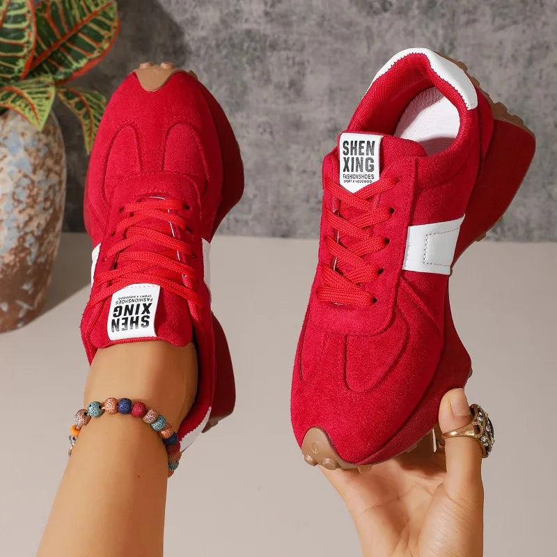 Women's Vintage Comfortable Mid Heel Sneakers Women Anti Slip Zpaxo Red 36