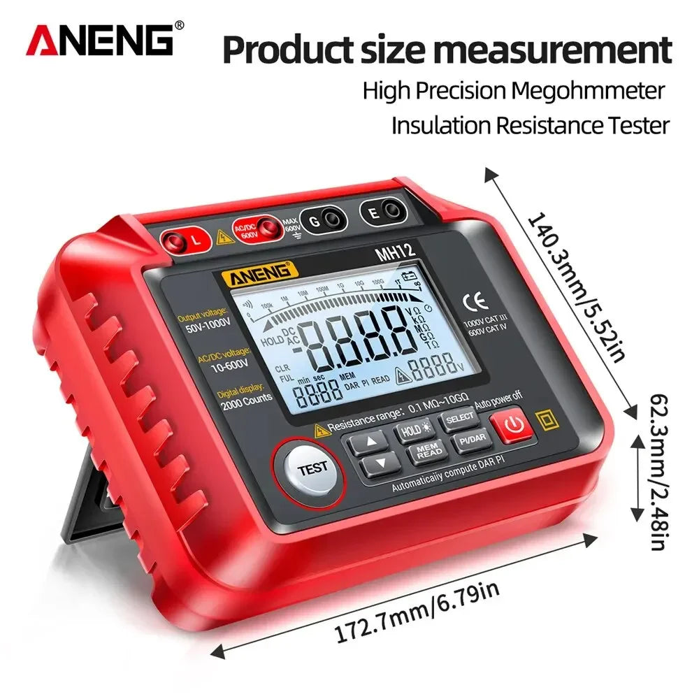 ANENG Digital Megohmmeter Meters Insulation Earth Resistance Meter Zpaxo MH12 red