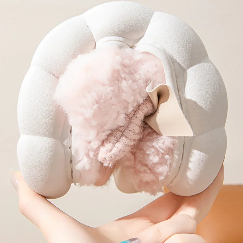 Winter Warm Fur Slippers Women Cute Bow House Non Slip Soft Shoes