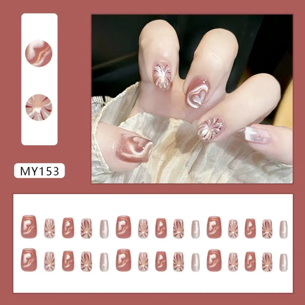 Short Ballerina False Nails Cat Eye Shining Slices French Nail Tips Zpaxo