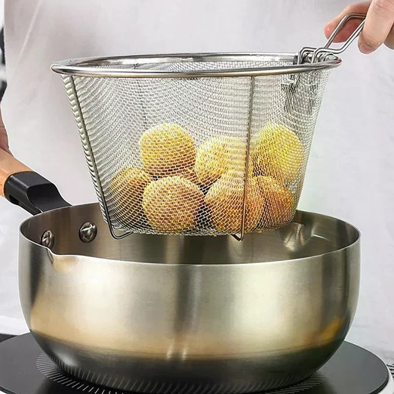 Stainless Steel Deep Fry Basket Kitchen Round Fryer Wire Mesh Handle Zpaxo