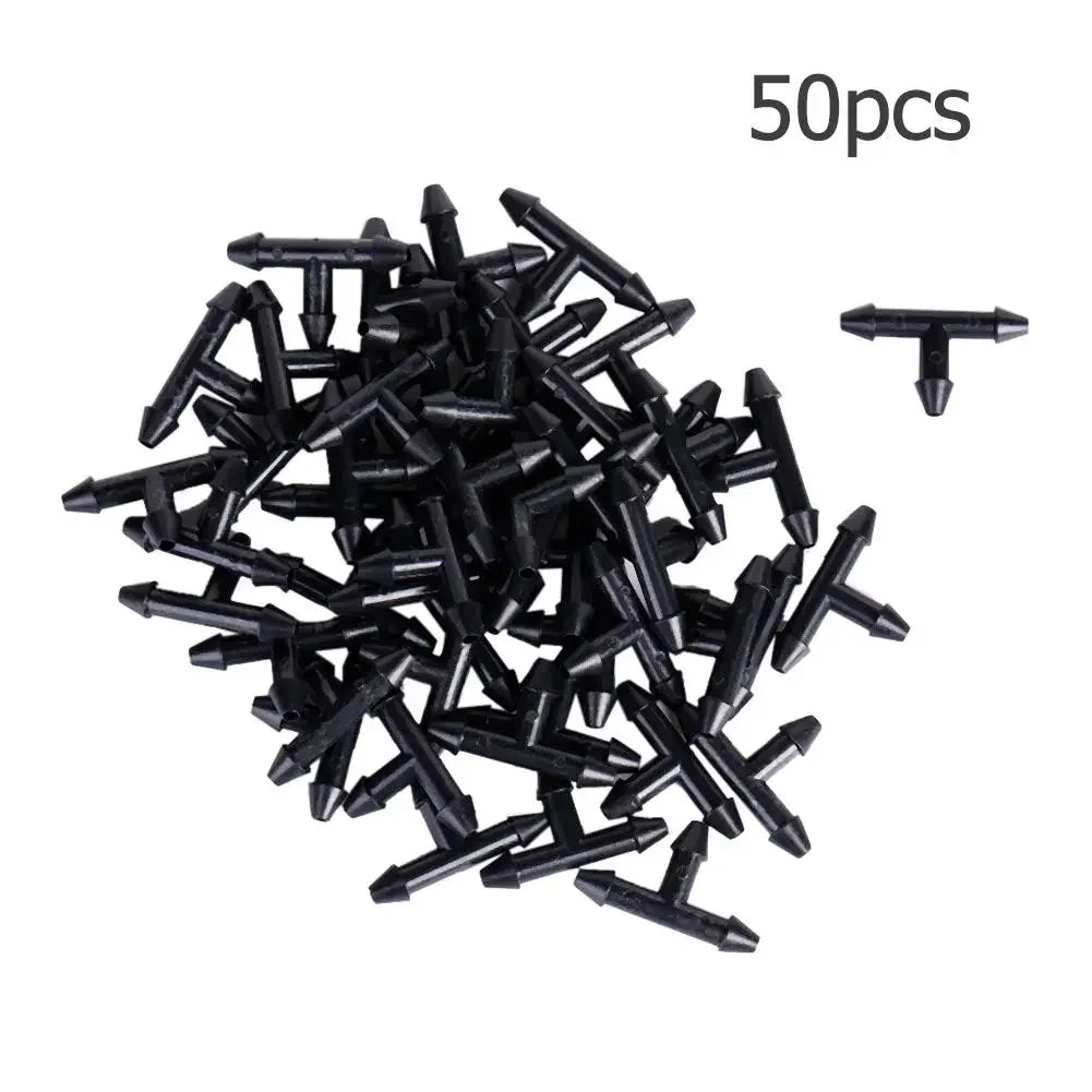 50PCS3/5mm T Shape Three Hole Micro Drip Irrigation Pipe Barbed Connector Garden Hose Sprinkler Watering System Connection Part Zpaxo