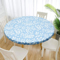 Table Cloth Waterproof Cover Plastic Elastic Edged Vinyl Fitted Tablecloth Flannel Backed Indoor Outdoor Round Wipea Table Cloth Zpaxo blue leaf S