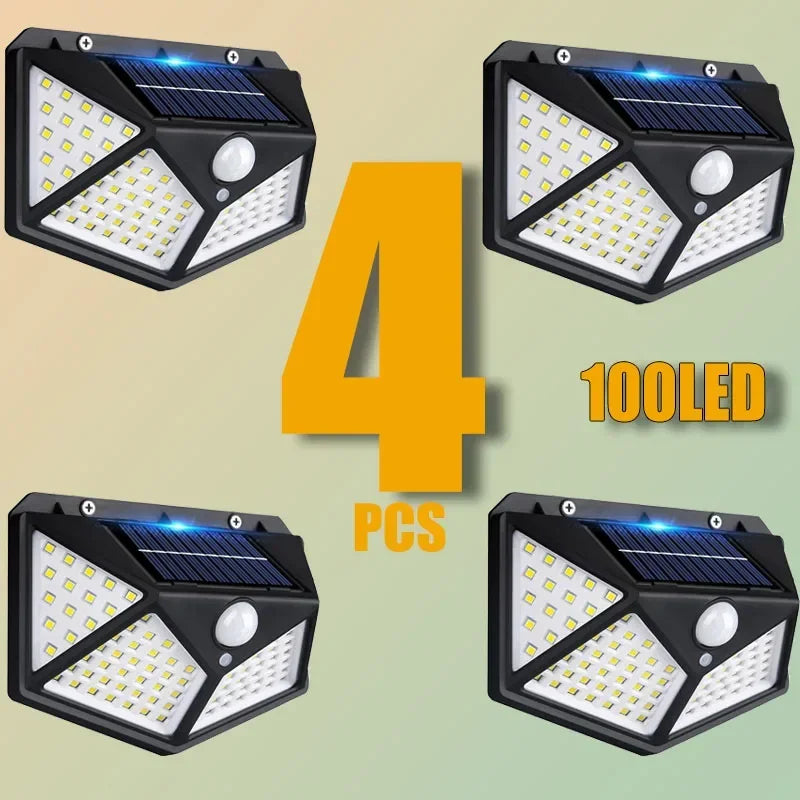 100LED Solar Wall Light – PIR Motion Sensor IP65 Outdoor Garden