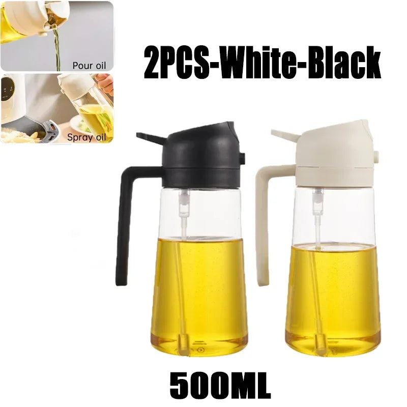 Oil Spray Pot 2-in-1 Plastic Household Kitchen Oil Bottle Nebulizing Mist Filling Cooking Oil Spray Pot Dual Use Camping Zpaxo 2PCS-White Black