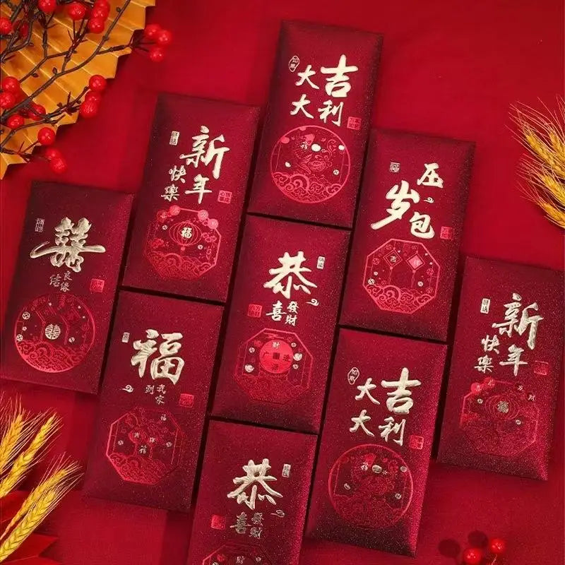 10Pcs/Pack Chinese Red Envelope Snake New Year Spring Festival Matte Hot Gold Red Bag Money Envelopes Red Packet Gift Envelope Zpaxo