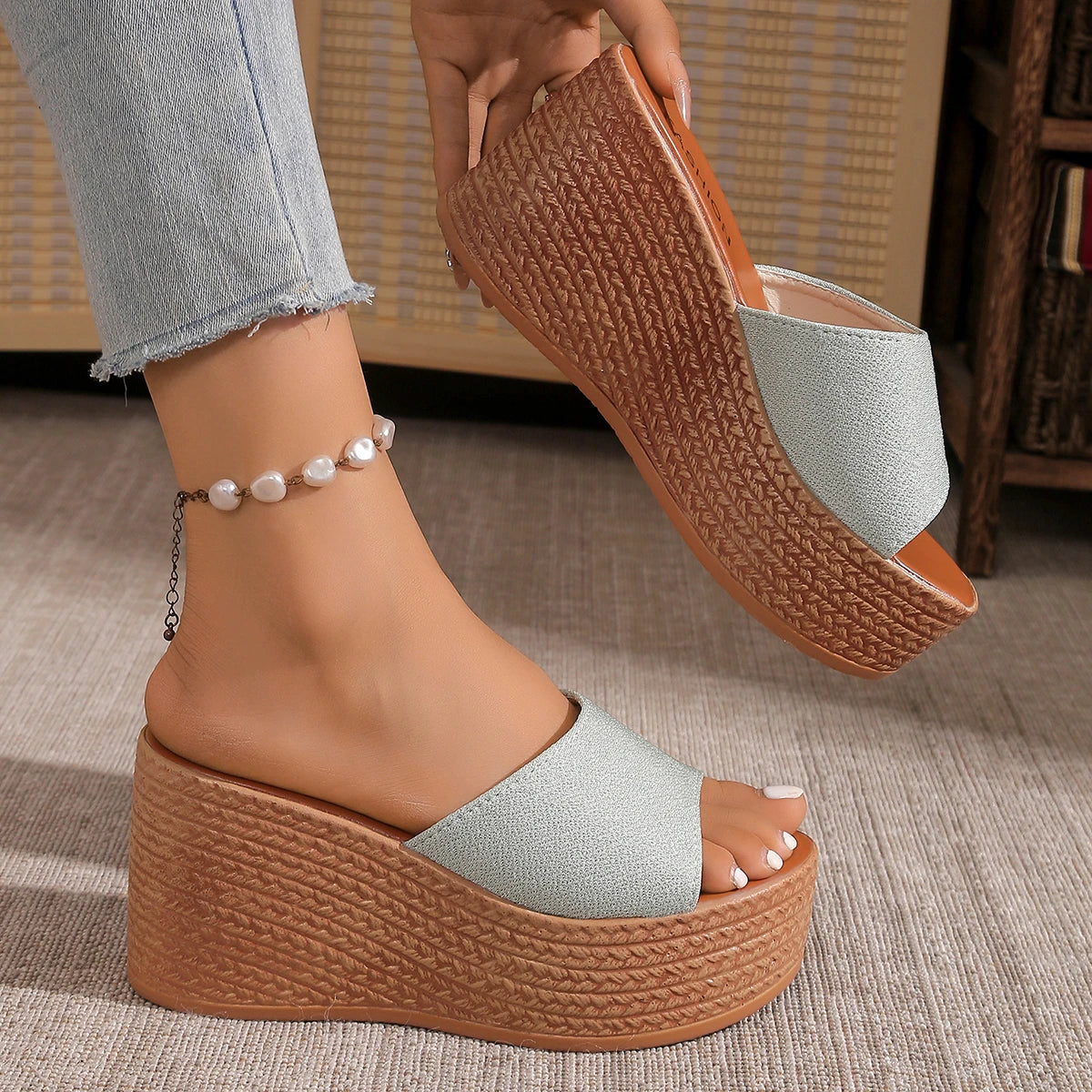 Women High Heel Sandals Thick Bottom Casual Slippers Ladies Summer Wedges Sandals Female Lightweight Platform Shoes for Women Zpaxo green 39
