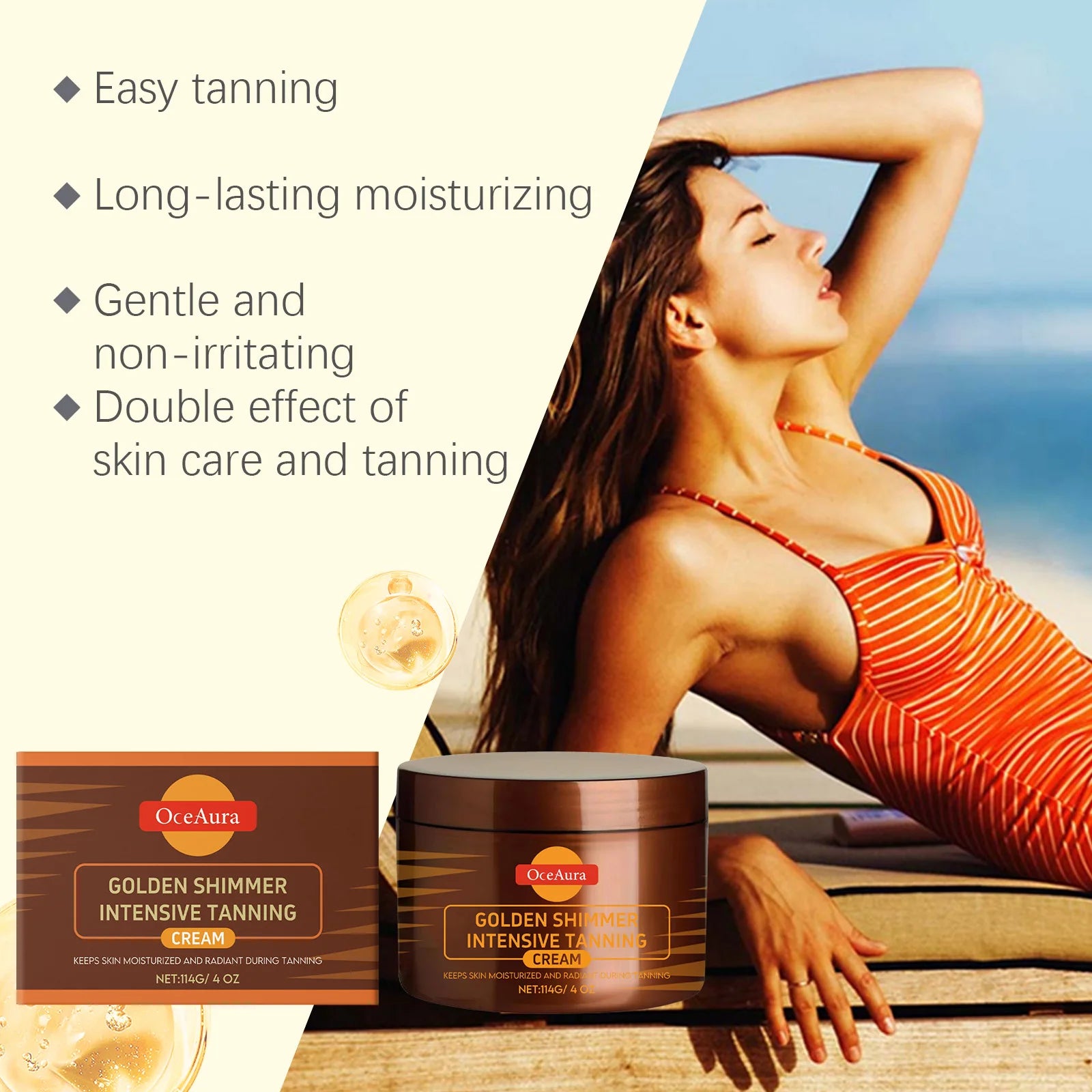 OceAura Tanning Accelerator Gel – Natural Bronze Glow, 114g Self Tanner Gel Zpaxo
