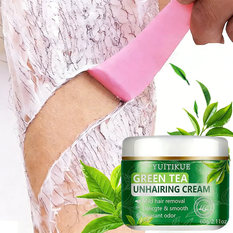 YUITIKUE Green Tea Depilatory Cream – Gentle Hair Removal 60g Depilatory Cream Zpaxo