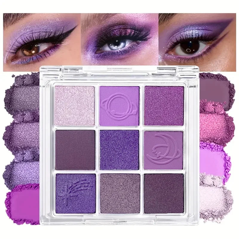 9-color purple and pink eyeshadow palette, long-lasting and waterproof, matte and shimmer finishes, smokey eye makeup palette. Zpaxo
