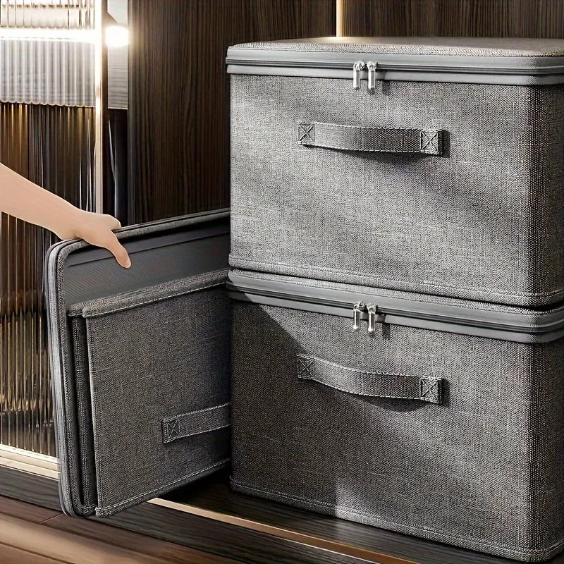 Stackable Storage Box Organizer Toys Books Grey Foldable Design Home