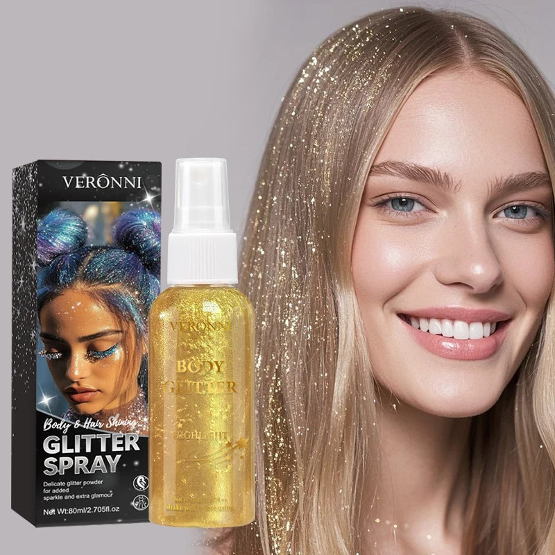 4 color Shiny Glitter Spray Cosmetics,Liquid Full Body Glow Body Highlighter,Waterproof Long Lasting Face,Body Hair Spray Makeup Zpaxo