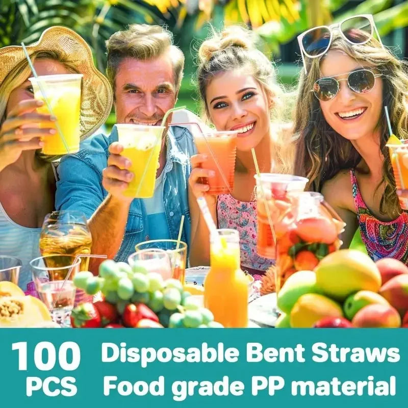 Disposable Plastic Curved Drinking Straws Reusable Child Straw for Drinks Colorful Drinking Tube Multi-time Straw Party Supplies Zpaxo