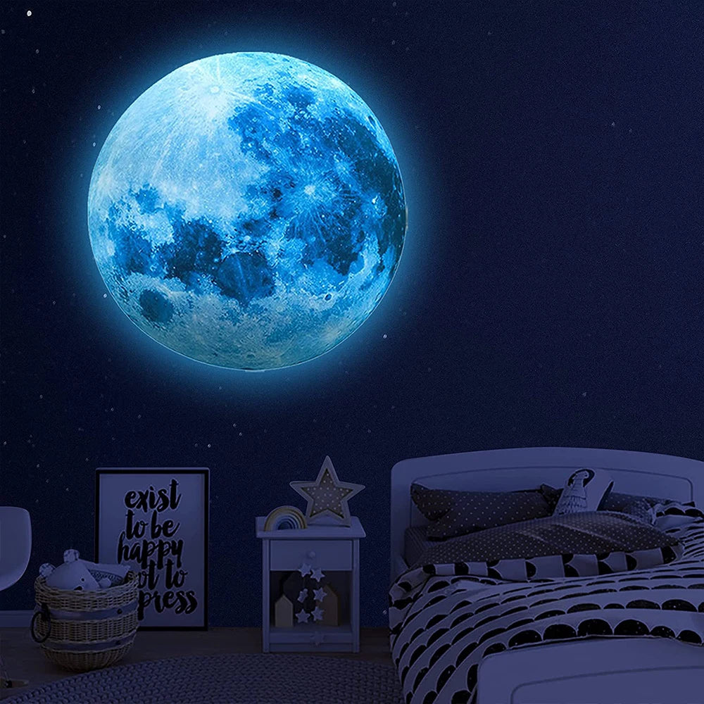 Glow in The Dark Moon Wall Sticker for Kids Baby Room 3D Space Planet Wall Sticker Living Room Home Decals Zpaxo